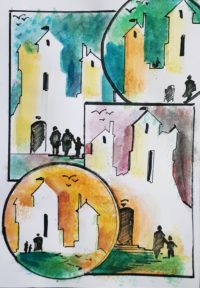 Etudes Chateaux 02 / Aquarelle et encre / 30 x 50 