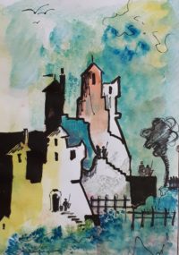 Etudes Chateaux 03 / Aquarelle et encre / 30 x 50 