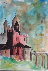 Etudes Chateaux 04 / Aquarelle et encre / 30 x 50 