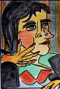 Femme à la "Picasso" 04 / Mines de couleurs  et encre / 30 x 50 