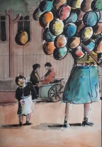 La joie des ballons / Encre et aquarelle / 50 x 70 