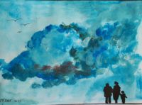 Observation des nuages 01 / Acrylique et encre / 50 x 30 