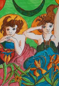 Les deux muses / Feutres et encre / 30 x 50 