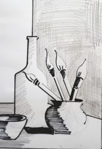 Nature morte 02 à la Morandi / Encre / 30 x 50 