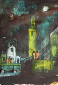 Le phare ( phase  finale) / Aquarelle et encre / 30 x 50 