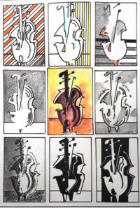Le violoncelle en folie / Aquarelle et encre / 50 x 70 
