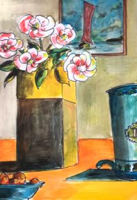 Vases et fleurs / Acrylique et encre / 50 x 70 