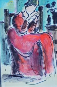 Femme assise  / Aquarelle et encre / 30 x 50 