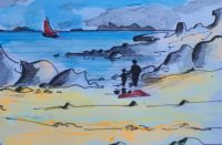 Sur la plage 02 / Aquarelle et encre / 50 x 30 