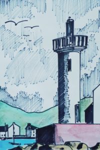 Phare de jour / Aquarelle et encre / 30 x 50 