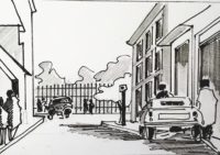 La rue (façon Hockney) phase initiale / Encre / 50 x 30 