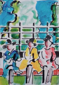 Sur le banc 02 / Aquarelle et encre / 30 x 50 