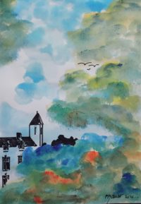 Chateau et sa floraison / Aquarelle et encre / 30 x 50 