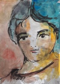 Visage enfantin / Aquarelle et encre / 30 x 50 