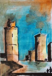 La Rochelle / Aquarelle et encre / 30 x 50 