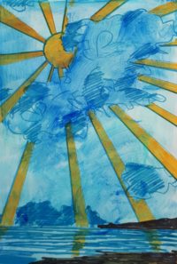 Les rais du soleil / Encre, aquarelle et feutres / 30 x 50 