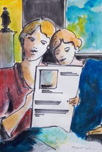 Les lectrices / Aquarelle et encre / 30 x 50 