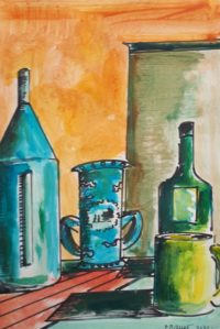 Nature morte aux vases 03 / Aquarelle et encre / 30 x 50 