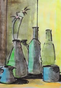 Coin des vases / Aquarelle et encre / 30 x 50 