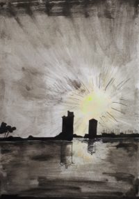 La Rochelle et ses tours / Encre / 30 x 50