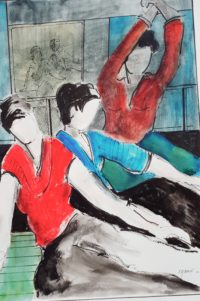 La pause des danseurs / Aquarelle et encre / 30 x 50 