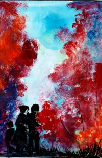 Promenade explosive / Acrylique et encre / 30 x 50 