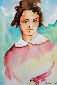 Portrait enfantin / Aquarelle et encre / 30 x 50 