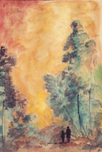 Promenade forestière 01 / Aquarelle et encre / 30 x 50 