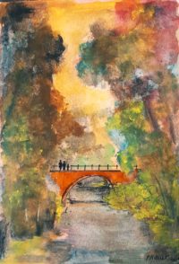 Le pont / Aquarelle et encre / 30 x 50 