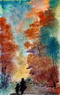 Forêt et automne / Aquarelle et encre / 30 x 50 