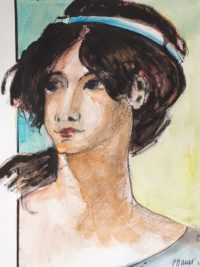 Portrait au ruban bleu / Aquarelle et encre / 50 x 70 
