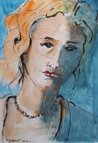 Portrait au collier / Aquarelle et encre / 50 x 70 