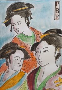 Trio et Japon / Aquarelle et encre / 50 x 70 
