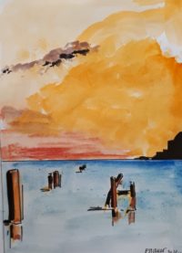 A la Turner, Venise 01 / Aquarelle et encre / 30 x 50 