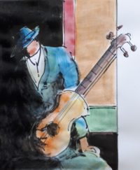 La guitare / Aquarelle et encre / 30 x 50 