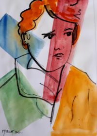 Portrait aux couleurs / Encre et aquarelle / 30 x 50 