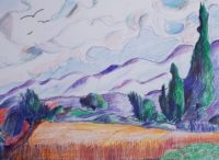 Paysage rural / Mines aquarelle / 70 x 50 