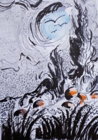 A la Van Gogh, paysage 01 / Encre et aquarelle / 30 x 50 