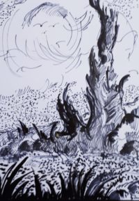 A la Van Gogh, paysage 02 / Encre / 30 x 50 