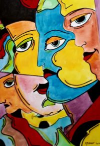 Visages et masques / Aquarelle et encre / 50 x 70 