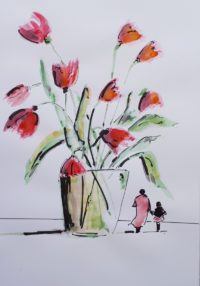 Vase fleuri 01 / Aquarelle et encre / 30 x 50 