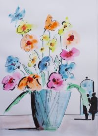 Vase fleuri 02 / Aquarelle et encre / 30 x 50 