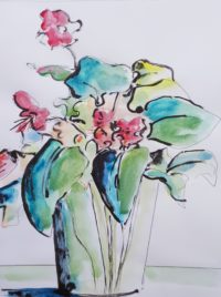 Vase fleuri 03 / Aquarelle et encre / 30 x 50 