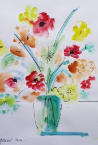 Vase fleuri 04 / Aquarelle et encre / 30 x 50 