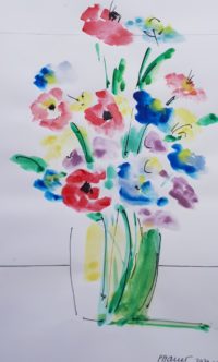 Vase fleuri 05 / Aquarelle et encre / 30 x 50 