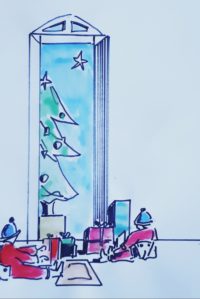 Surprise de Noël 04 / Encre et aquarelle / 30 x 50 