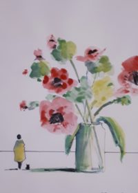 Vase fleuri 06 / Aquarelle et encre / 30 x 50 
