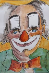 Le clown heureux / Aquarelle et encre / 30 x 50 