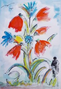 Fleurs et clochettes / Aquarelle et encre / 30 x 50 