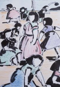 Groupe enfants 01 / Encre et aquarelle / 30 x 50 